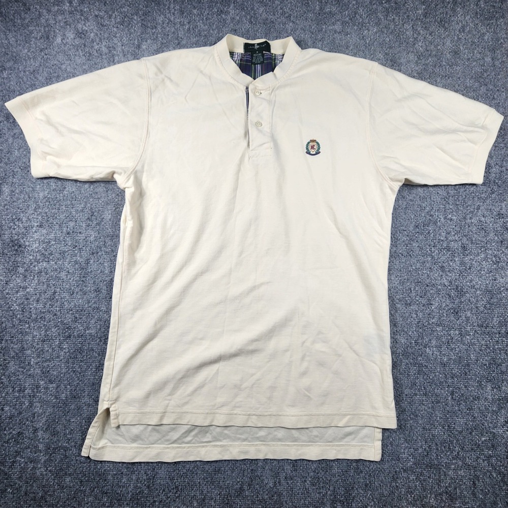 Hunt Club Mens Cream Banded Collar Polo Shirt Short Sleeve Cotton Crest Size M